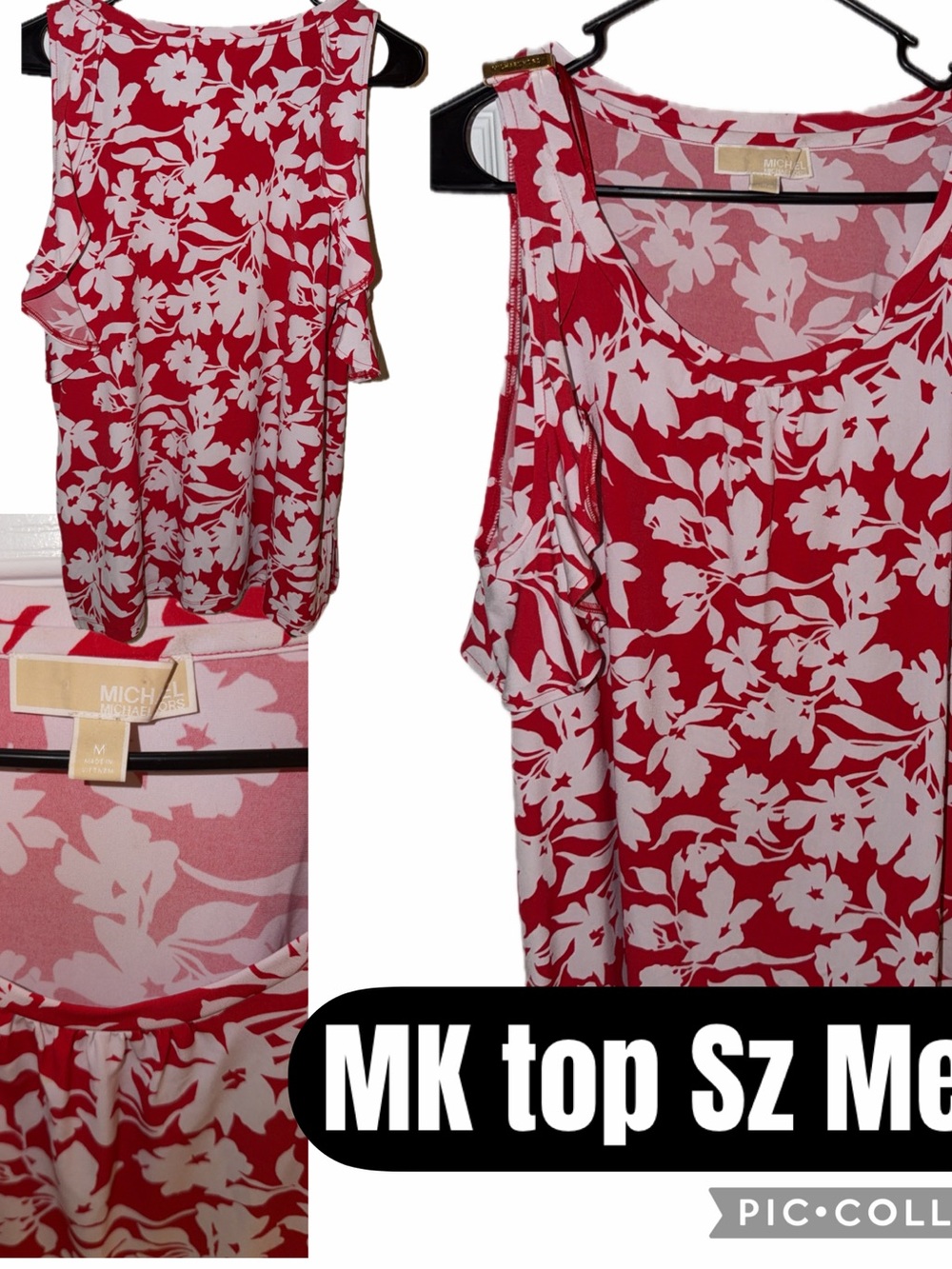 MICHAEL Michael Kors Red and White Floral Ruffle Tank Top